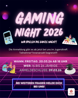 Einladung zur Gaming Night am 20.03.2026 im Jugendtreff Don Bosco Regensburg
