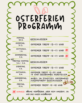 Das Programm der Osterferien im Jugendtreff 2026