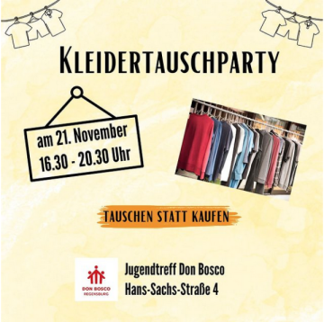 Kleidertauschparty bei Don Bosco Regensburg am Donnerstga, 21. November 2024 um 16:30 Uhr