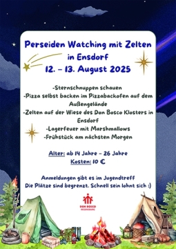 Jugendtreff Don Bosco Regensburg bietet für Jugendliche Perseiden Watching mit Übernachtung im Zelt von 12. bis 13. August