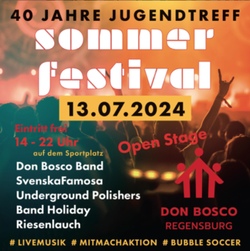 Sommerfestival bei Don Bosco Regensburg am 13.07.24 - mit Live Musik, open stage und coolen Mitmachaktionen
