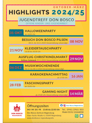 Highlights aus dem Programm des Jugendtreff Don Bosco Regensburg im Herst/Winter 2024/25