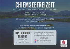 Einladung zur Chiemseefreizeit 2022 mit dem Don Bosco Zentrum Regensburg