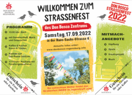 Einladung zum Straßenfest im Don Bosco Zentrum Regensburg am 17. September 2022