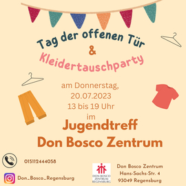 Tag der offenen Tür und Kleidertauschparty im Don Bosco Zentrum Regensburg am 20. Juli 2023