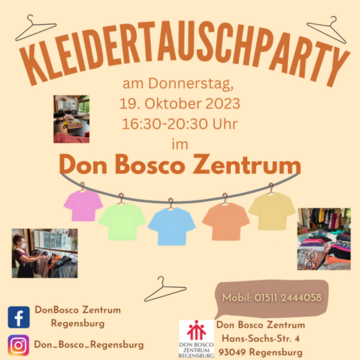 Kleidertauschparty am 19.10.2023 im Don Bosco Zentrum Regensburg