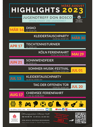 Programm des Don Bosco Jugendtreffs Regensburg März bis August 2023