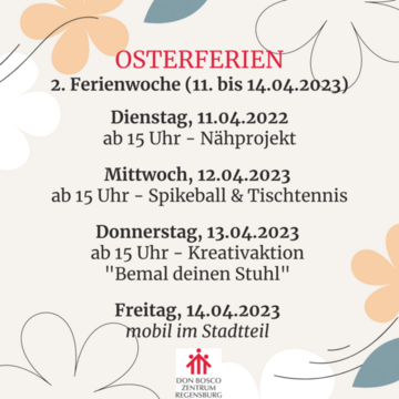 Programm in den Osterferien im Don Bosco Jugendtreff Regensburg