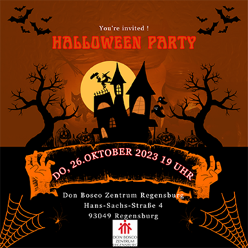 Einladung zur Halloweenparty am 26.10.2023 im Don Bosco Jugendtreff Regensburg