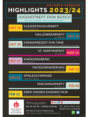 Programm des Jugendtreffs im Don Bosco Zentrum Regensburg